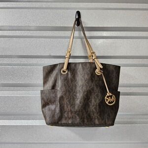 Michael Kors Tote Bag Purse Satchel Brown Signature Print Shoulder Bag